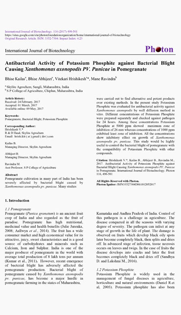 Potassium Phosphite For Bacterial-Blight On Pomogranate